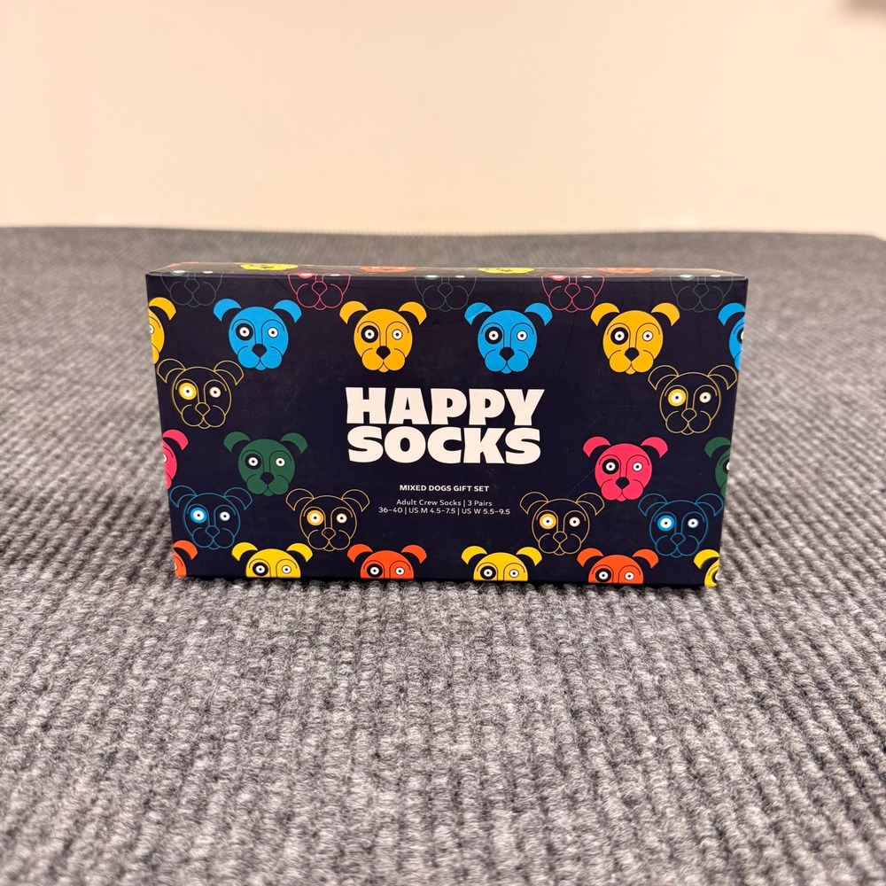 Happy Socks 3 Pack Dog Crew Socks Gift Set Colorful Adult Novelty Socks